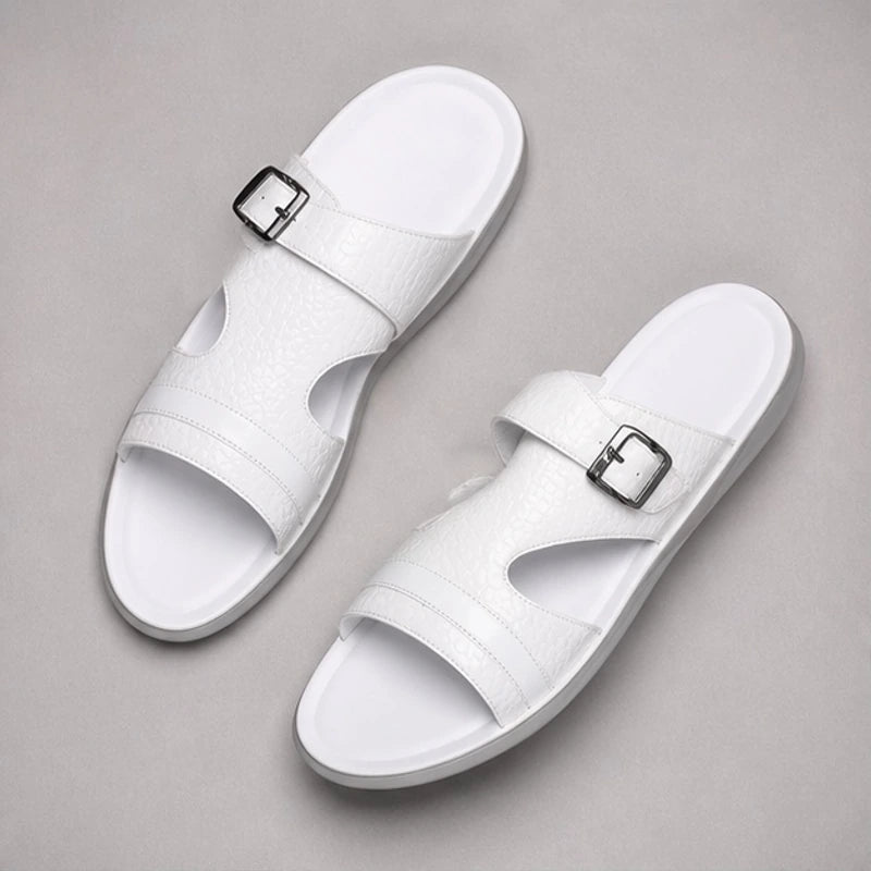 Auremont Croc-Embossed Slide Sandals - White - croc-embossed - Hendlys - Image 4