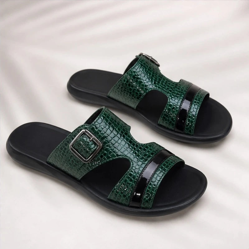 Auremont Croc-Embossed Slide Sandals - Dark Green - croc-embossed - Hendlys - Image 4