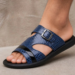 Auremont Croc-Embossed Slide Sandals - Marine Blue - Sandals - Hendlys - Image 1