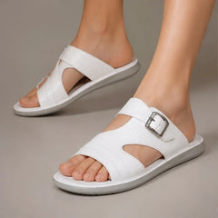 Auremont Croc-Embossed Slide Sandals - White - Sandals - Hendlys - Image 1