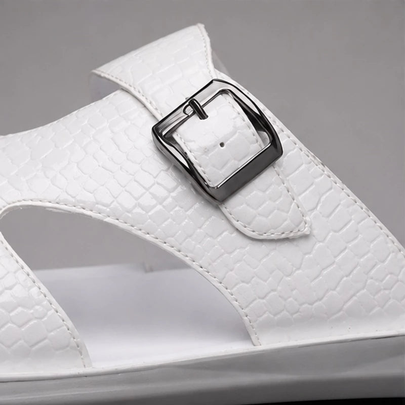 Auremont Croc-Embossed Slide Sandals - White - women's sandals - Hendlys - Image 2