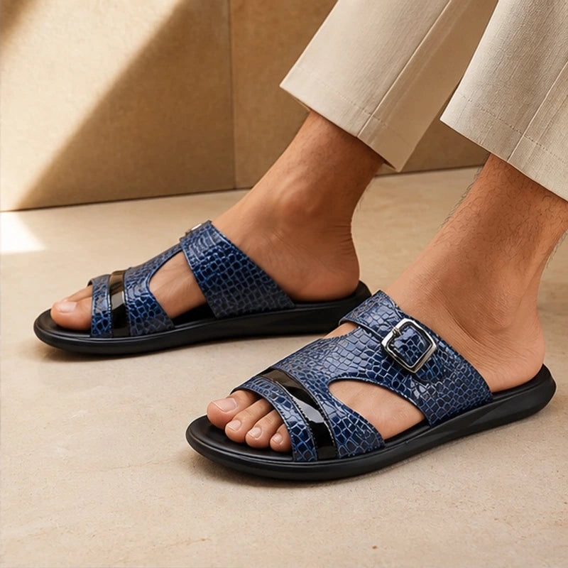Auremont Croc-Embossed Slide Sandals - Marine Blue - slide sandals - Hendlys - Image 3
