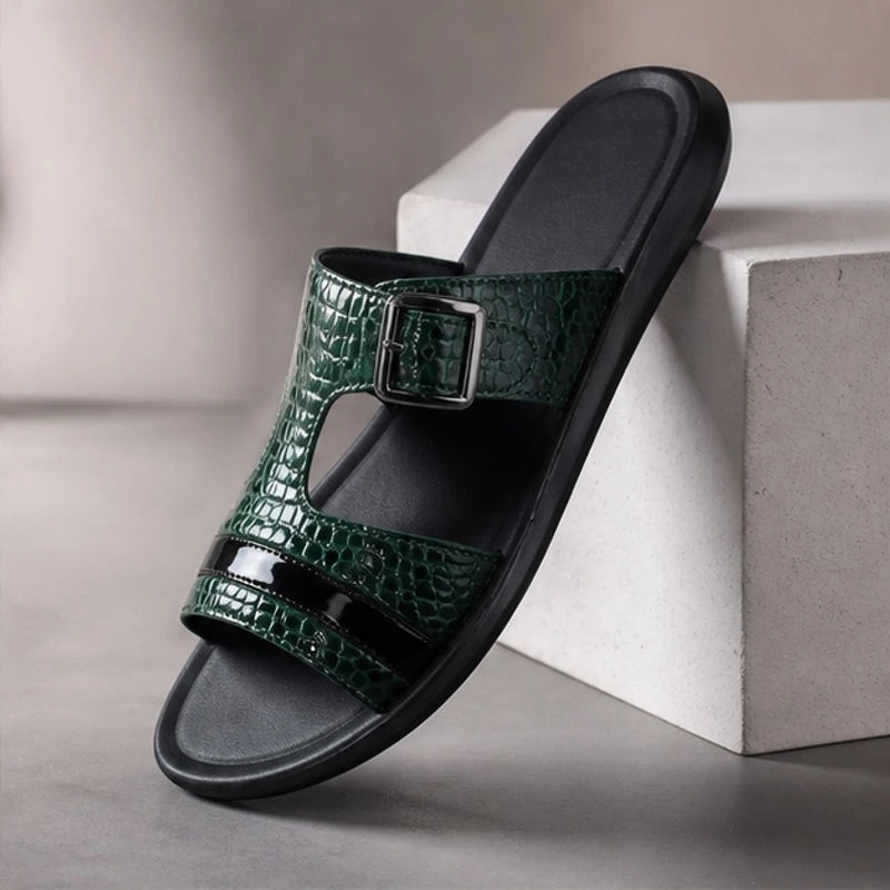 Auremont Croc-Embossed Slide Sandals - Dark Green - slide sandals - Hendlys - Image 3