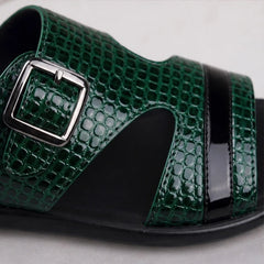 Auremont Croc-Embossed Slide Sandals - Dark Green - engineered leather - Hendlys - Image 5