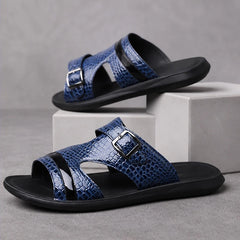 Auremont Croc-Embossed Slide Sandals - Marine Blue - croc-embossed - Hendlys - Image 4
