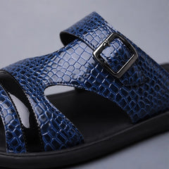 Auremont Croc-Embossed Slide Sandals - Marine Blue - engineered leather - Hendlys - Image 5