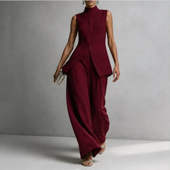Aveline Sleeveless Linen Pant Set - Red - Outfit Set - Hendlys - Image 1