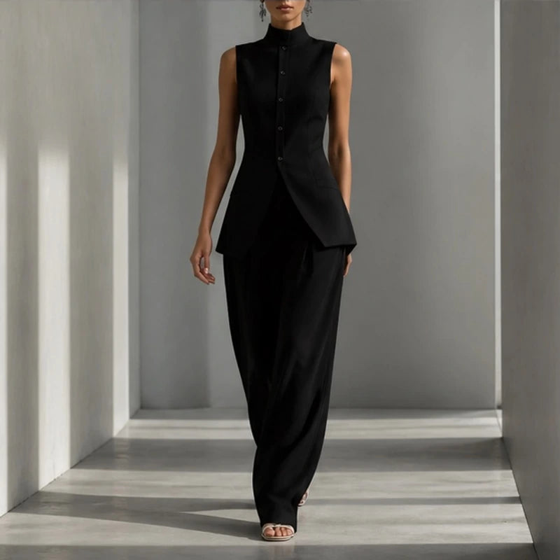 Aveline Sleeveless Linen Pant Set - Black - Outfit Set - Hendlys - Image 1