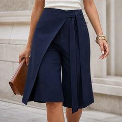 Aveline Tie-Waist Culotte Pants - Navy Blue - Pants - Hendlys - Image 1