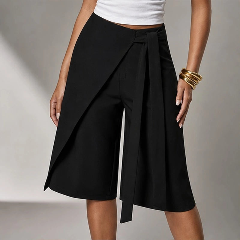 Aveline Tie-Waist Culotte Pants - Black - Pants - Hendlys - Image 1