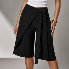 Aveline Tie-Waist Culotte Pants - Black - Pants - Hendlys - Image 1
