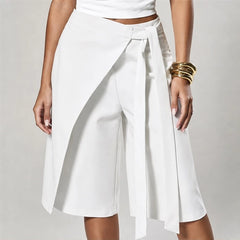 Aveline Tie-Waist Culotte Pants - White - Pants - Hendlys - Image 1