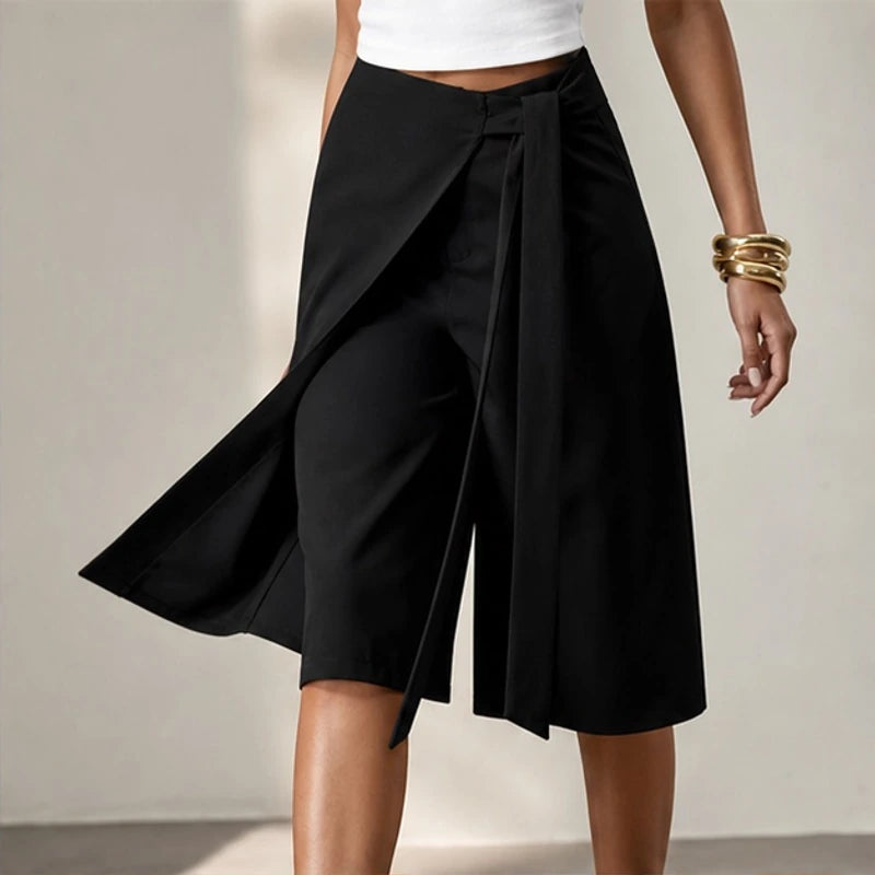 Aveline Tie-Waist Culotte Pants - Black - women's pants - Hendlys - Image 2