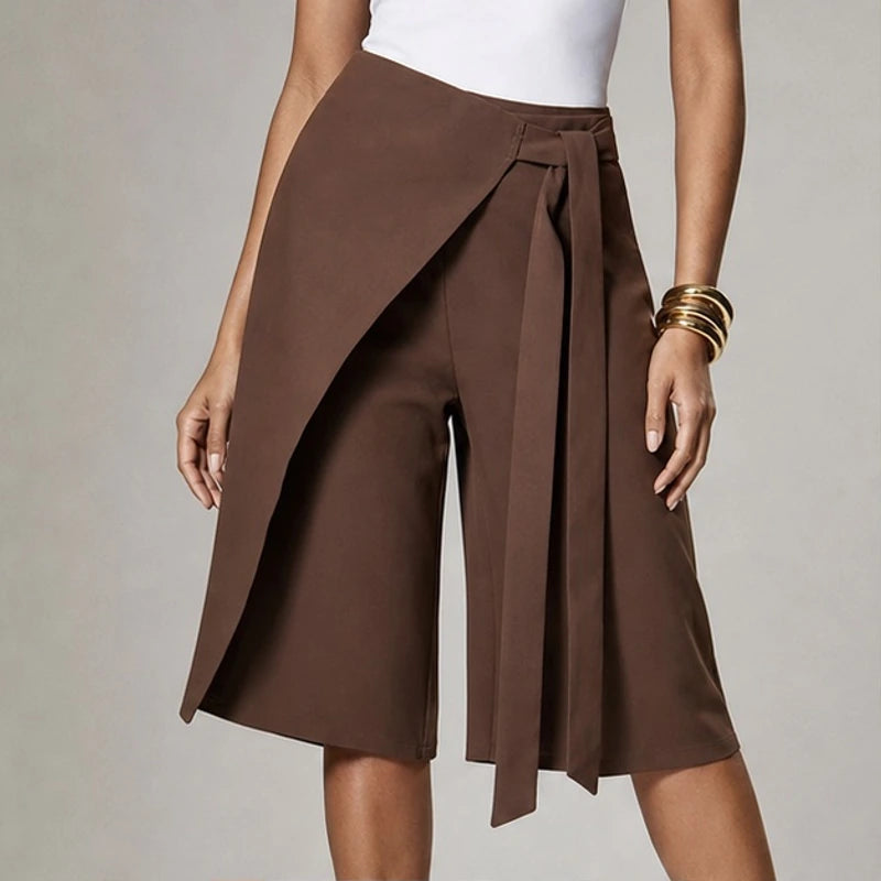 Aveline Tie-Waist Culotte Pants - Chocolate Brown - Pants - Hendlys - Image 1