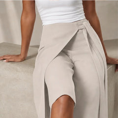 Aveline Tie-Waist Culotte Pants - Beige - women's pants - Hendlys - Image 2