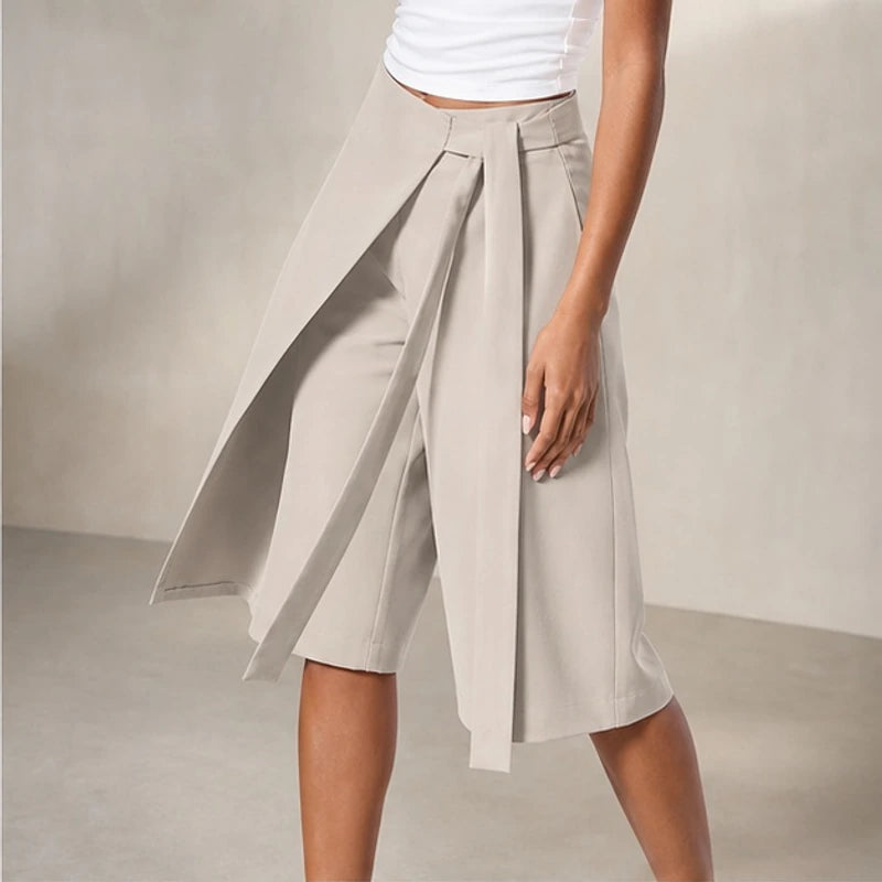 Aveline Tie-Waist Culotte Pants - Beige - Pants - Hendlys - Image 1