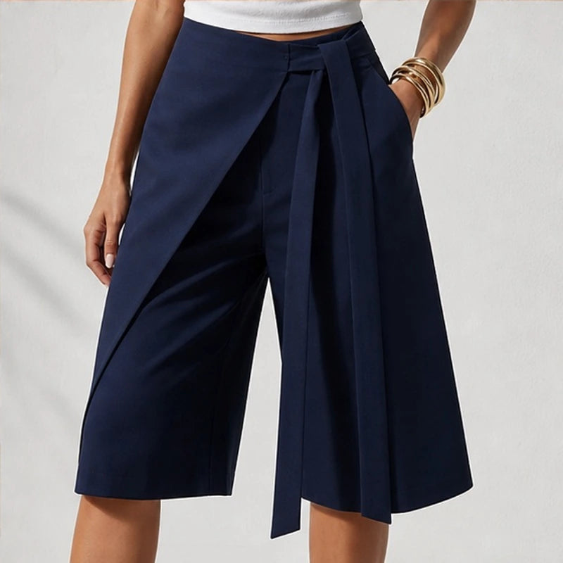 Aveline Tie-Waist Culotte Pants - Navy Blue - women's pants - Hendlys - Image 2