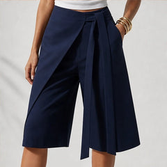 Aveline Tie-Waist Culotte Pants - Navy Blue - women's pants - Hendlys - Image 2