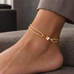 Avenelle Butterfly Double Box Chain Anklet - Gold - Accessories > Jewelry > Anklets - Hendlys - Image 1