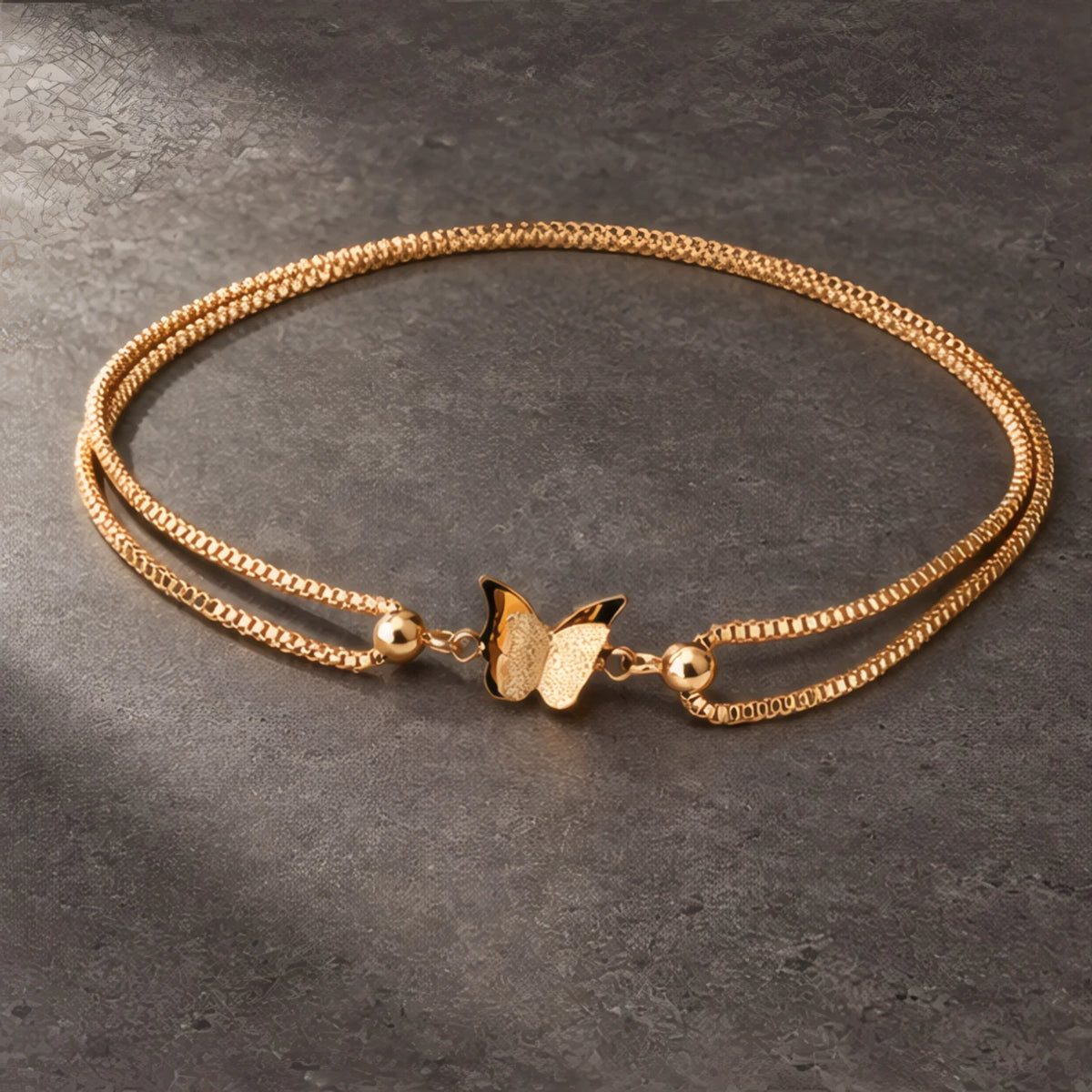 Avenelle Butterfly Double Box Chain Anklet - Gold - accessories - Hendlys - Image 3