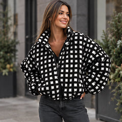 Avenza Women's Check Sherpa Fleece Jacket - Black Check - Women's Clothing > Outerwear > Fleece Jackets - Hendlys - Image 1