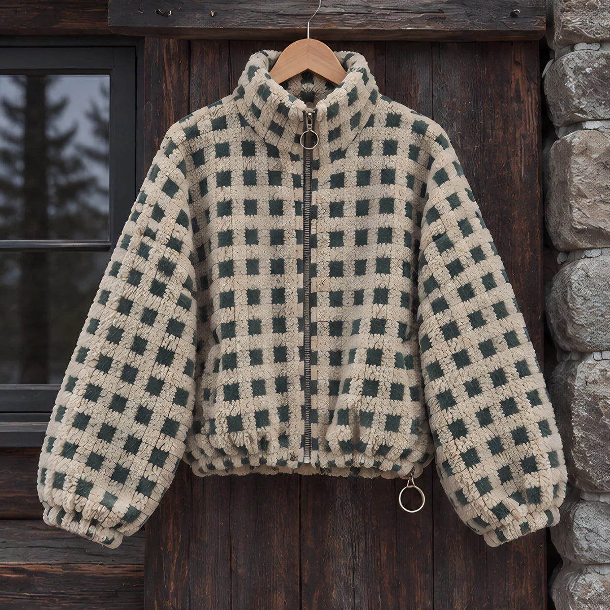 Avenza Women's Check Sherpa Fleece Jacket - Olive Check - Women's Fleece Jacket - Hendlys - Image 3