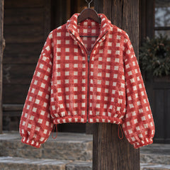 Avenza Women's Check Sherpa Fleece Jacket - Teracotta Check - Women's Fleece Jacket - Hendlys - Image 3
