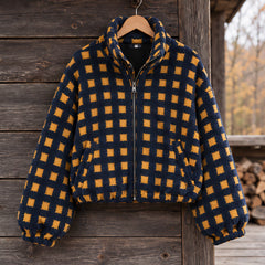 Avenza Women's Check Sherpa Fleece Jacket - Navy Check - Women's Fleece Jacket - Hendlys - Image 3