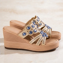 Avessa Rhinestone Wedge Sandals - Sapphire - platform sandals - Hendlys - Image 5