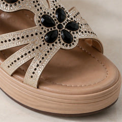 Avessa Rhinestone Wedge Sandals - Onyx - rhinestone sandals - Hendlys - Image 4