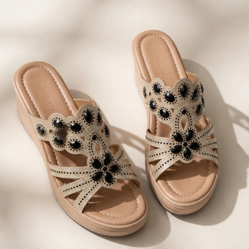 Avessa Rhinestone Wedge Sandals - Onyx - wedge sandals - Hendlys - Image 3