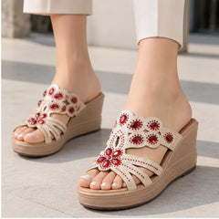 Avessa Rhinestone Wedge Sandals - Ruby - Heels - Hendlys - Image 1