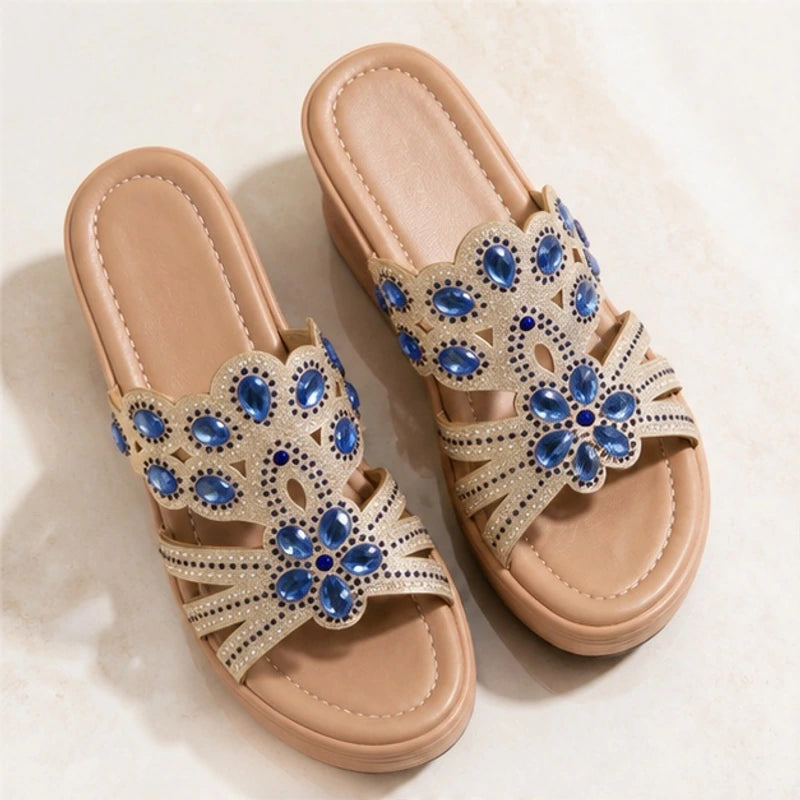 Avessa Rhinestone Wedge Sandals - Sapphire - wedge sandals - Hendlys - Image 3