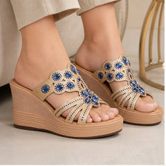 Avessa Rhinestone Wedge Sandals - Sapphire - Heels - Hendlys - Image 1