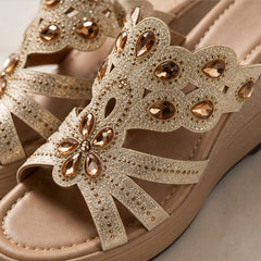 Avessa Rhinestone Wedge Sandals - Champagne - women's sandals - Hendlys - Image 2