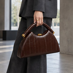 Avielle Structured Leather Top Handle Handbag - Brown - Bags & Accessories > Handbags > Top Handle Handbags - Hendlys - Image 1