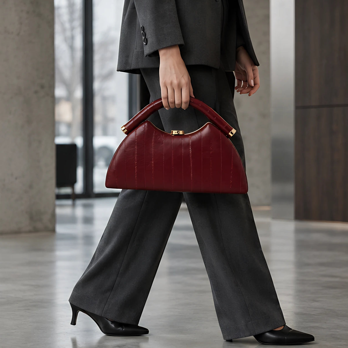 Avielle Structured Leather Top Handle Handbag - Red - Bags & Accessories > Handbags > Top Handle Handbags - Hendlys - Image 2