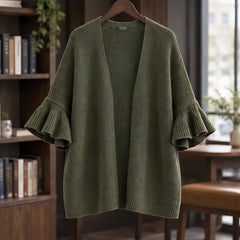 Avielle Women's Ruffle-Cuff Three-Quarter Sleeve Cardigan - Green - ai-processed - Hendlys - Image 3