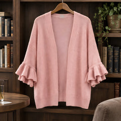 Avielle Women's Ruffle-Cuff Three-Quarter Sleeve Cardigan - Pink - ai-processed - Hendlys - Image 3