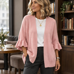 Avielle Women's Ruffle-Cuff Three-Quarter Sleeve Cardigan - Pink - Women's Clothing > Sweaters & Cardigans > Cardigans - Hendlys - Image 1