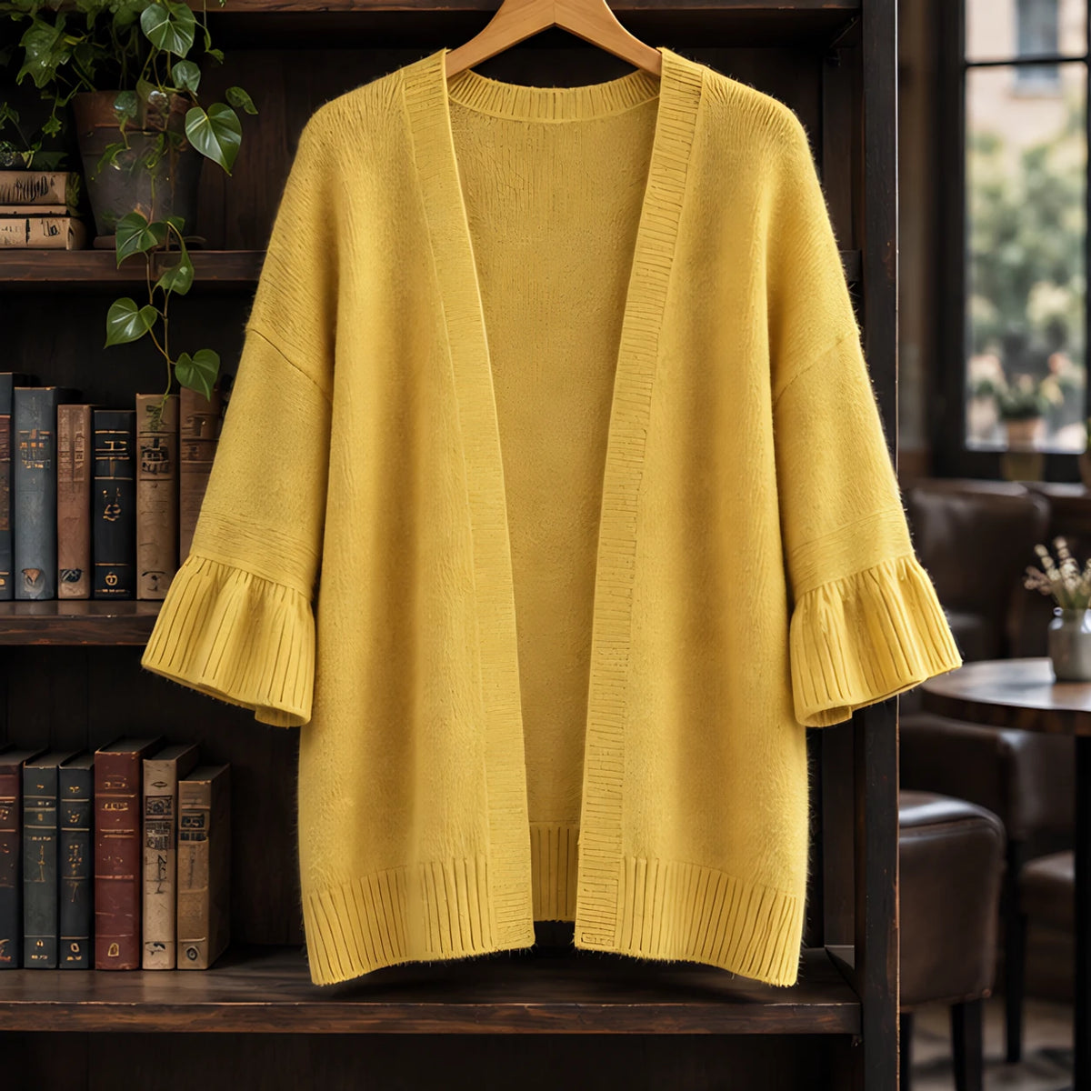 Avielle Women's Ruffle-Cuff Three-Quarter Sleeve Cardigan - Yellow - ai-processed - Hendlys - Image 3