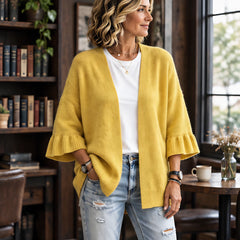 Avielle Women's Ruffle-Cuff Three-Quarter Sleeve Cardigan - Yellow - Women's Clothing > Sweaters & Cardigans > Cardigans - Hendlys - Image 1