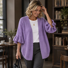 Avielle Women's Ruffle-Cuff Three-Quarter Sleeve Cardigan - Purple - 23 sept - Hendlys - Image 2
