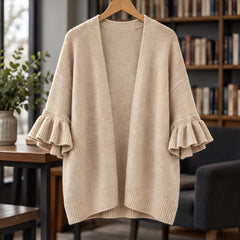 Avielle Women's Ruffle-Cuff Three-Quarter Sleeve Cardigan - Khaki - ai-processed - Hendlys - Image 3