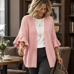 Avielle Women's Ruffle-Cuff Three-Quarter Sleeve Cardigan - Pink - 23 sept - Hendlys - Image 2
