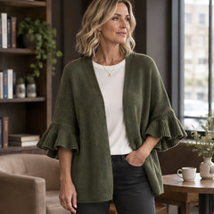 Avielle Women's Ruffle-Cuff Three-Quarter Sleeve Cardigan - Green - Women's Clothing > Sweaters & Cardigans > Cardigans - Hendlys - Image 1