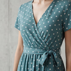 Santorini Maxi Polka Dot Dress - Blue - women's dress - Hendlys - Image 2
