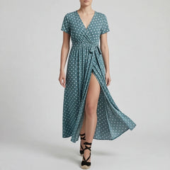 Santorini Maxi Polka Dot Dress - Blue - women's dress - Hendlys - Image 1