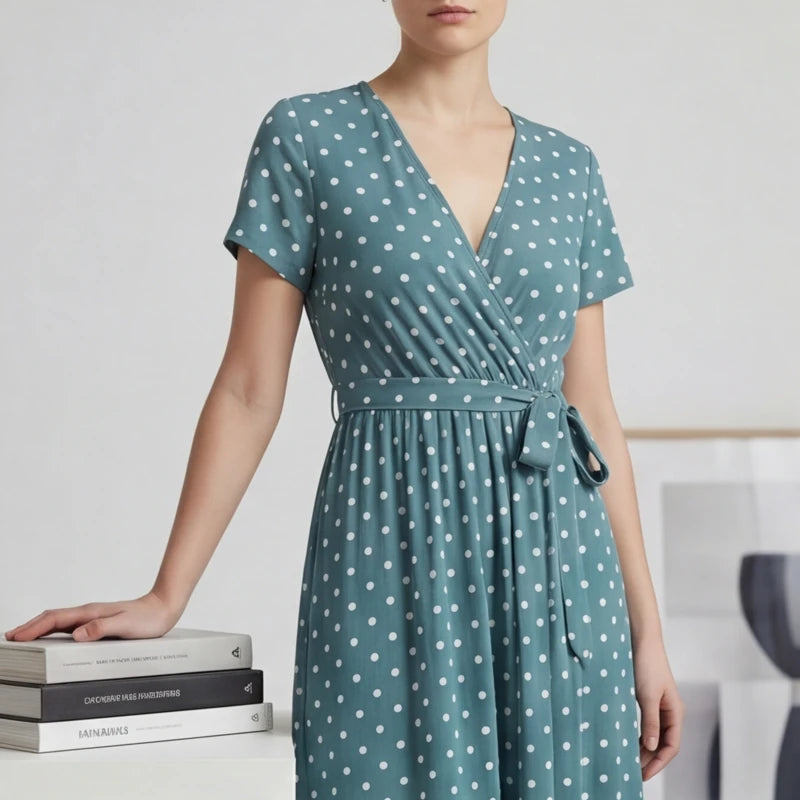 Santorini Maxi Polka Dot Dress - Blue - boho dress - Hendlys - Image 5