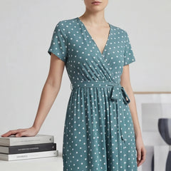 Santorini Maxi Polka Dot Dress - Blue - boho dress - Hendlys - Image 5